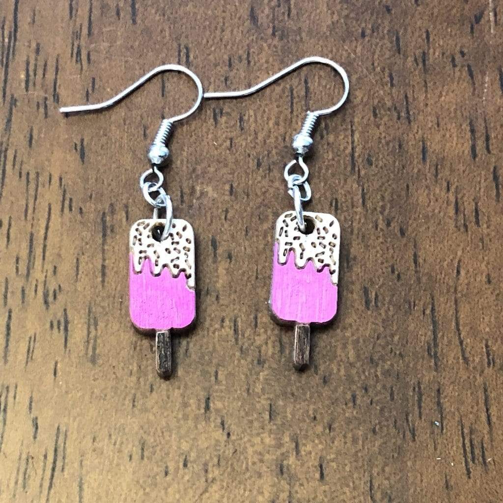 Popsicle Wooden Dangle Earrings - Pink - Cate's Concepts, LLC