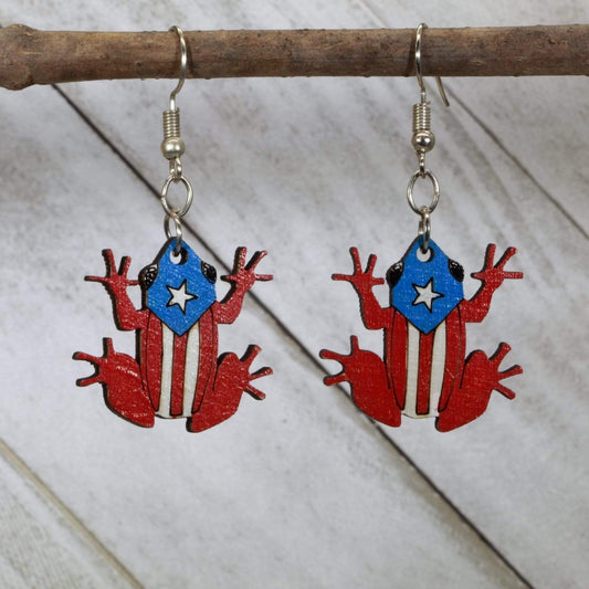 Puerto Rico Coquí Frog Wooden Dangle Earrings - - Cate's Concepts, LLC