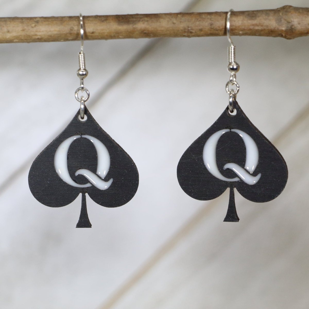 Queen of Spades Wooden Dangle Earrings