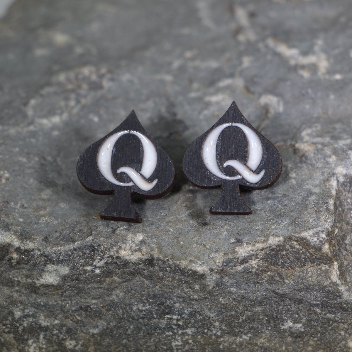 Queen of Spades Wooden Dangle Earrings - Stud - Cate's Concepts, LLC