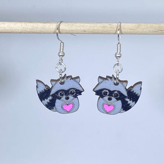 Raccoon Wooden Dangle Earrings - Dangle - Cate's Concepts, LLC