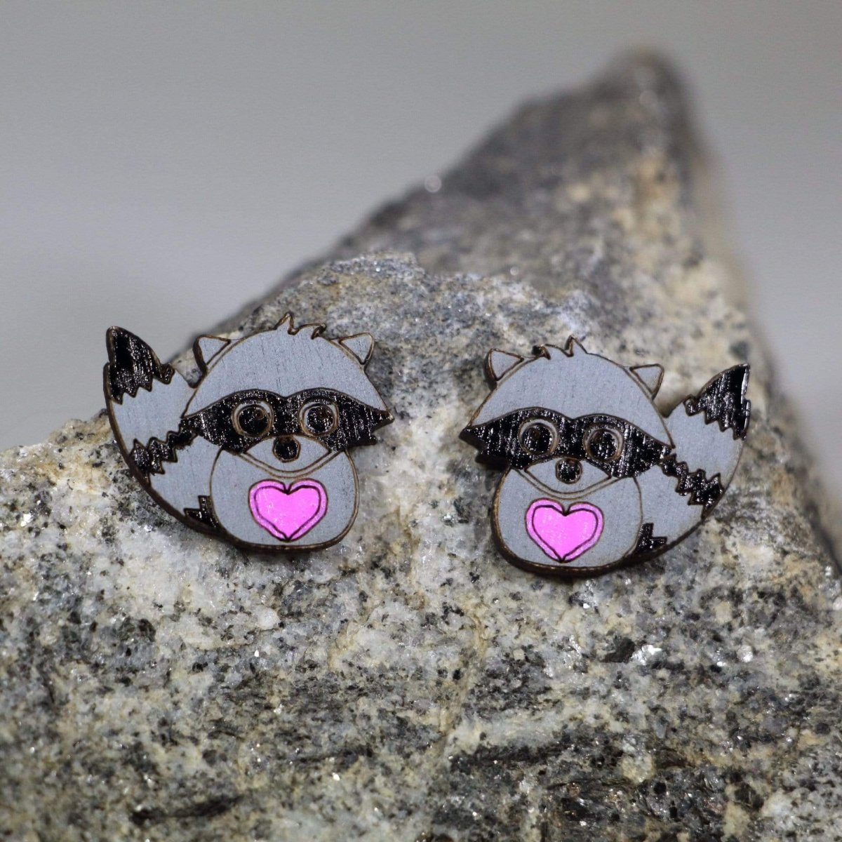 Raccoon Wooden Dangle Earrings - Stud - Cate's Concepts, LLC