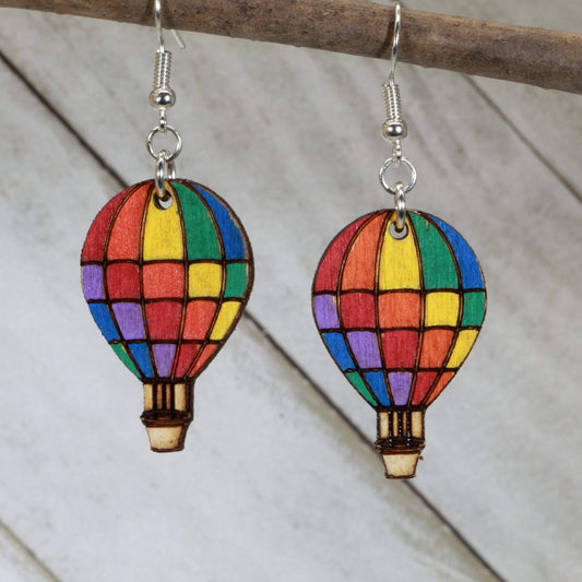Rainbow Hot Air Balloon Earrings - - Cate's Concepts, LLC