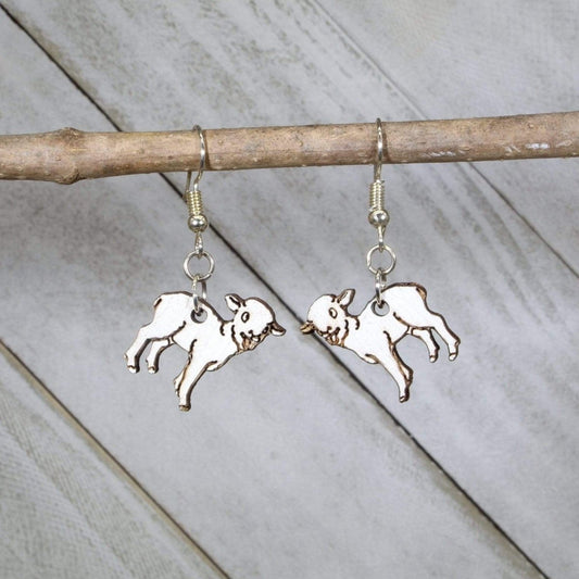 Realistic Lambs Wooden Dangle Earrings - - Cate's Concepts, LLC
