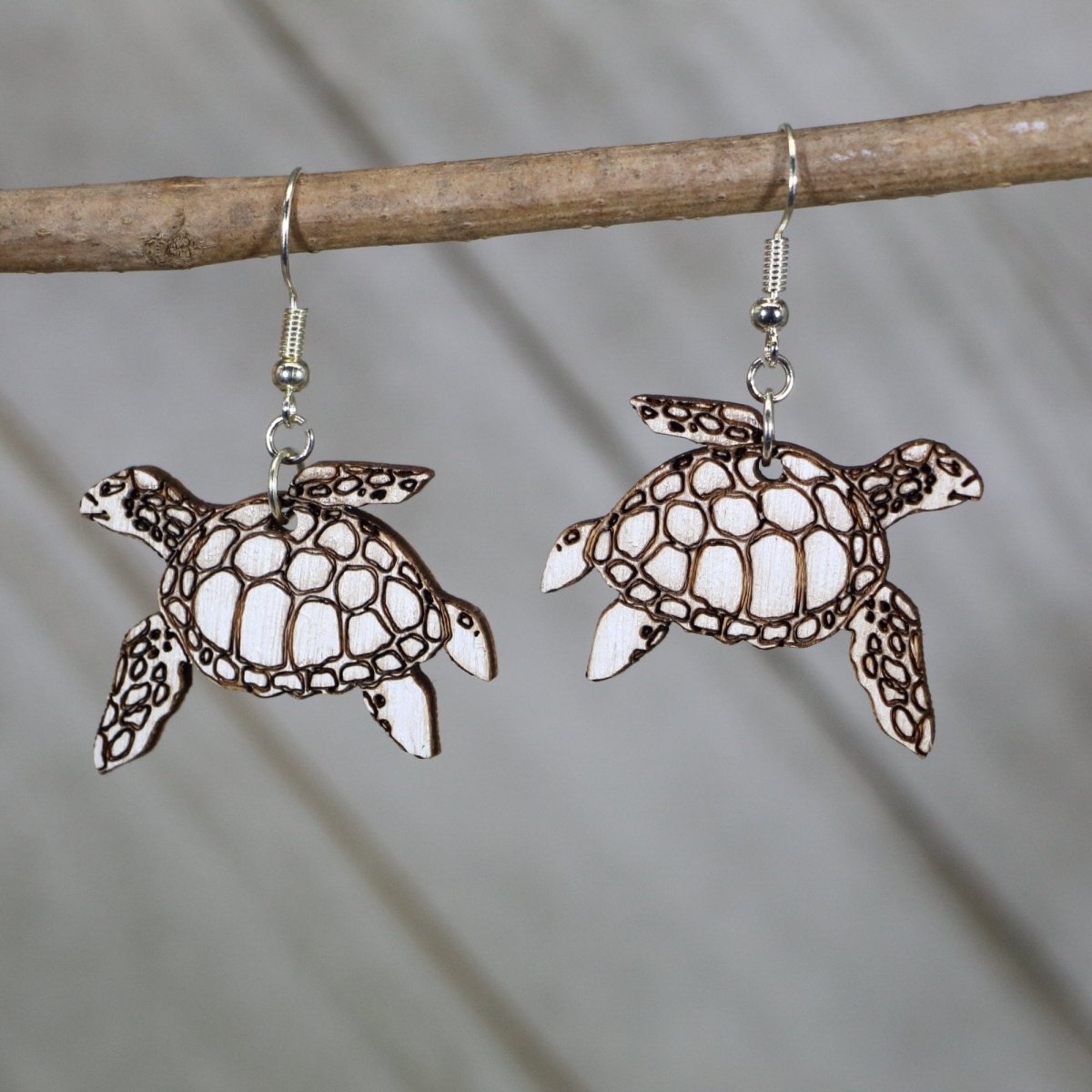 Realistic Sea Turtle Wooden Dangle Earrings - - Cate's Concepts, LLC