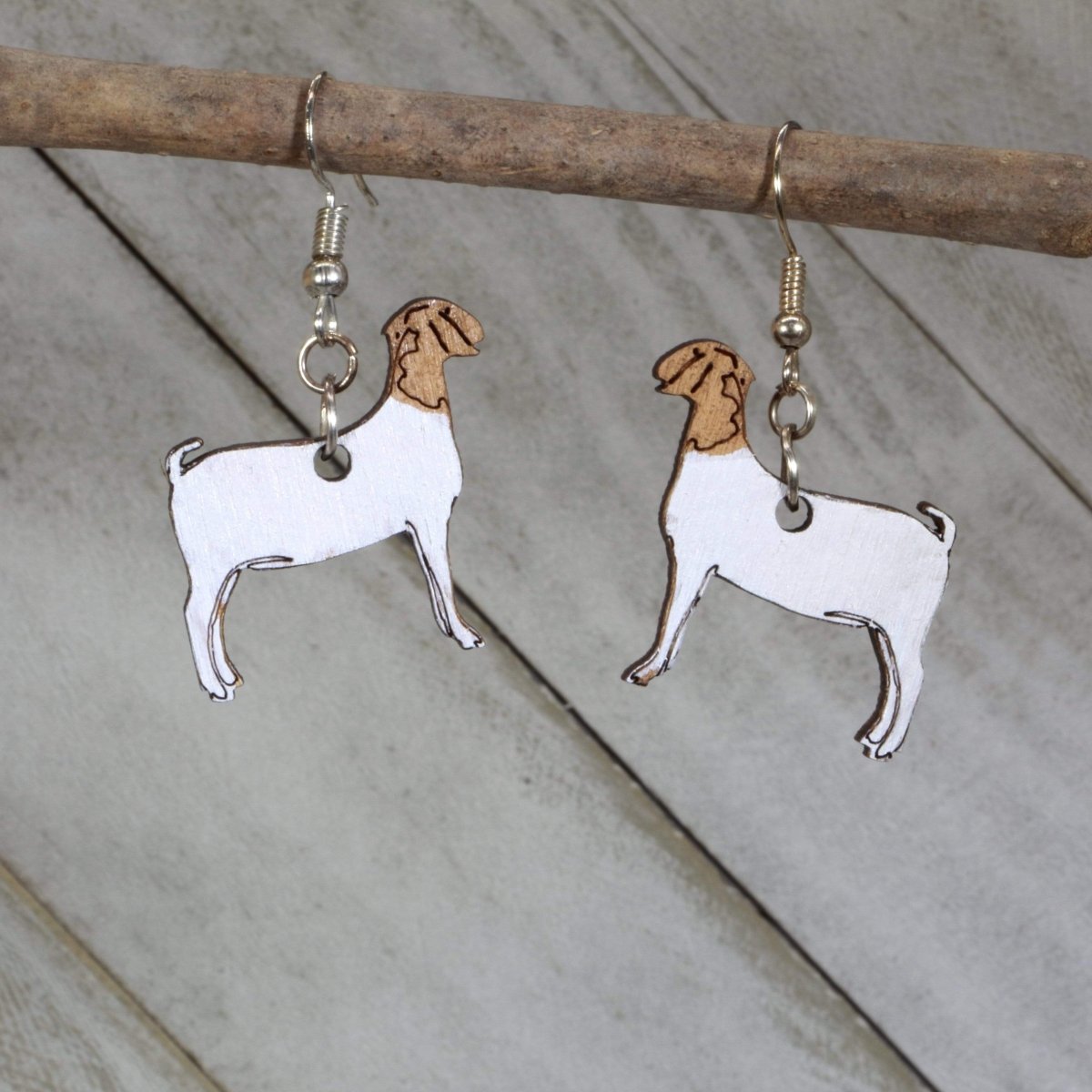Realistic Show Goat Wooden Dangle Earrings - - Cate's Concepts, LLC