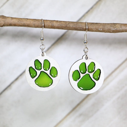 Resin Paw Dangle Earring - White / Green - Cate's Concepts, LLC