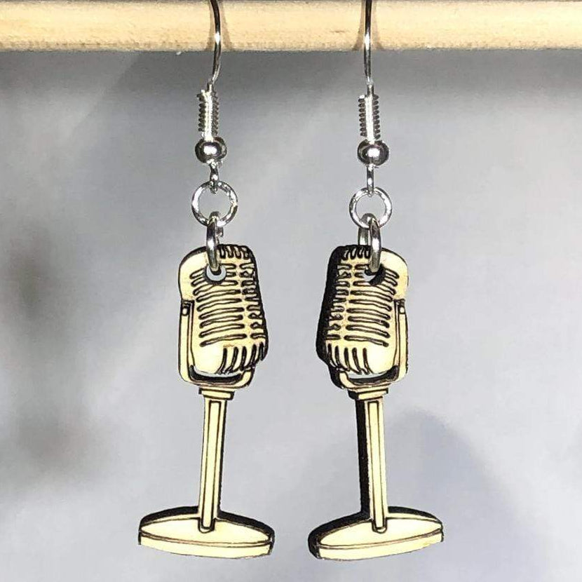 Retro Microphones Dangle Earrings - - Cate's Concepts, LLC