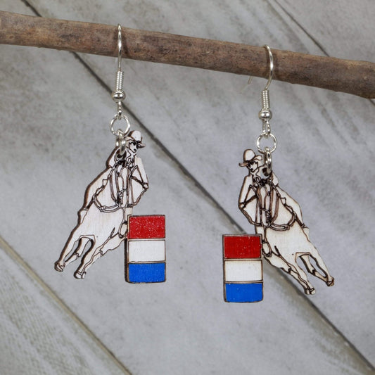 Rodeo Barrel Racing Wooden Dangle Earrings - - Cate's Concepts, LLC
