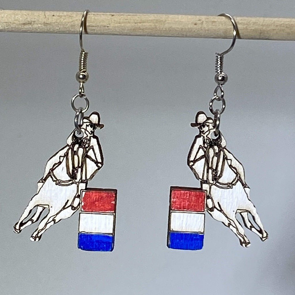 Rodeo Barrel Racing Wooden Dangle Earrings - - Cate's Concepts, LLC