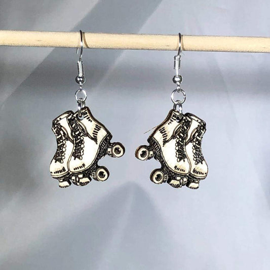 Roller Derby Skate Wooden Dangle Earrings - - Cate's Concepts, LLC