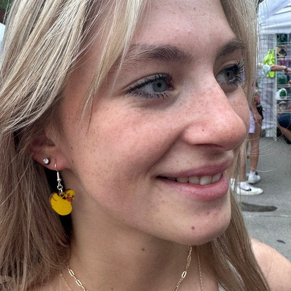 Rubber Duck Wooden Dangle Earrings - - Cate's Concepts, LLC