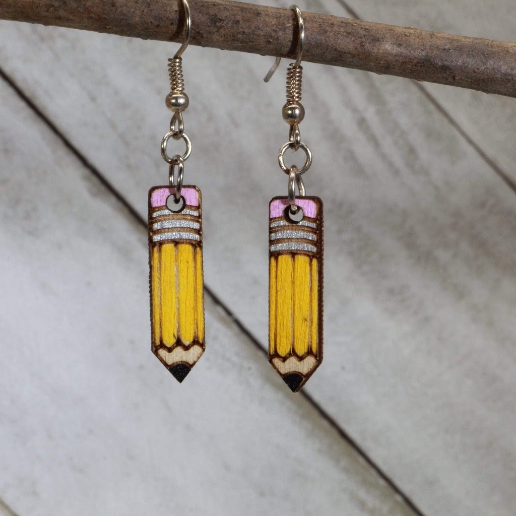 School Pencil Wooden Dangle Earrings - - Cate's Concepts, LLC