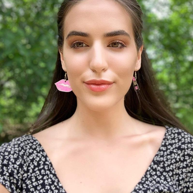 Sexy Lips and Lipstick Wooden Dangle Earrings - Pink - Cate's Concepts, LLC