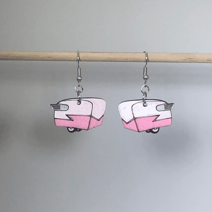 Shasta Campers Wooden Dangle Earrings - Pink - Cate's Concepts, LLC