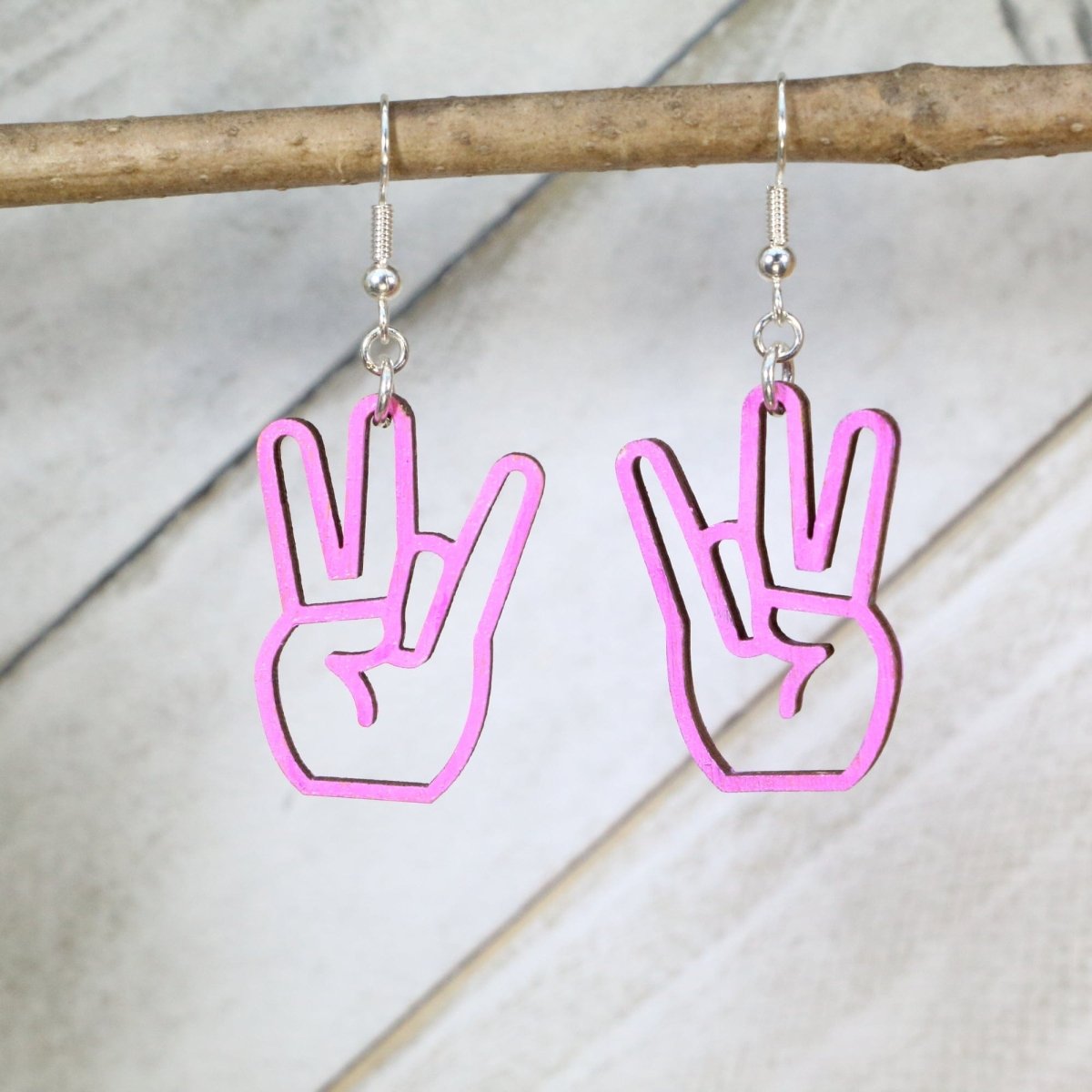 Shocker Hand Wooden Dangle Earrings - Pink - Cate's Concepts, LLC