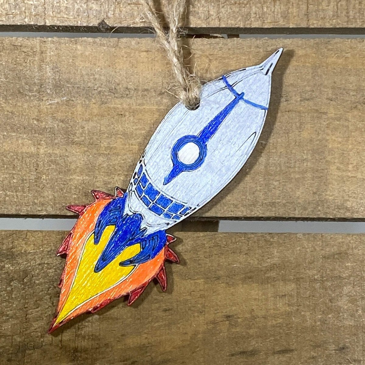 Silver Rocket Wooden Ornaments - - Cate's Concepts, LLC