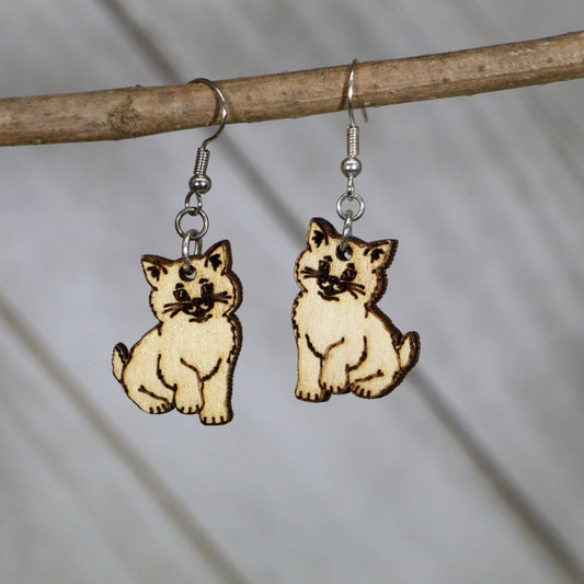 Sitting Kitten Wooden Dangle Earrings - - Cate's Concepts, LLC