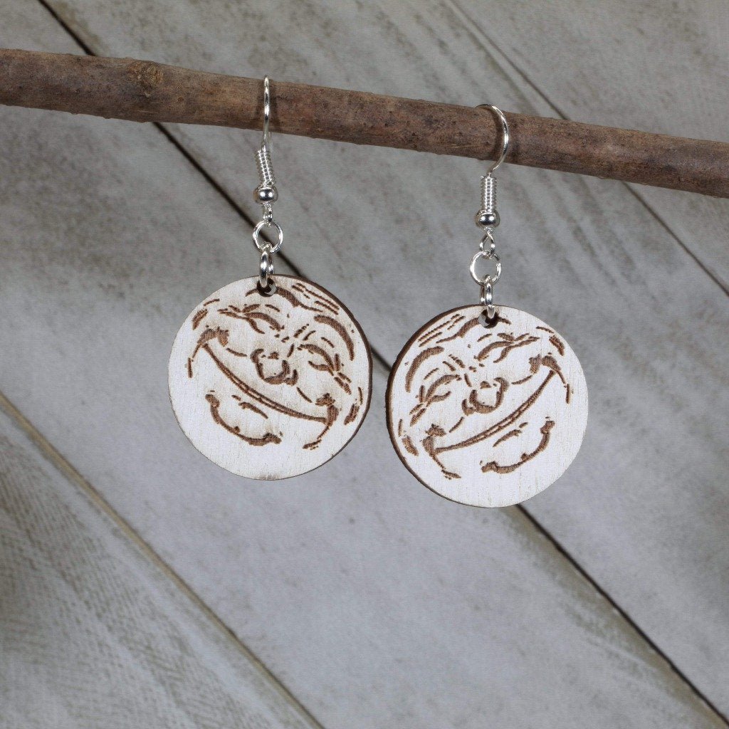Smiling Moon Wooden Dangle Earrings - - Cate's Concepts, LLC