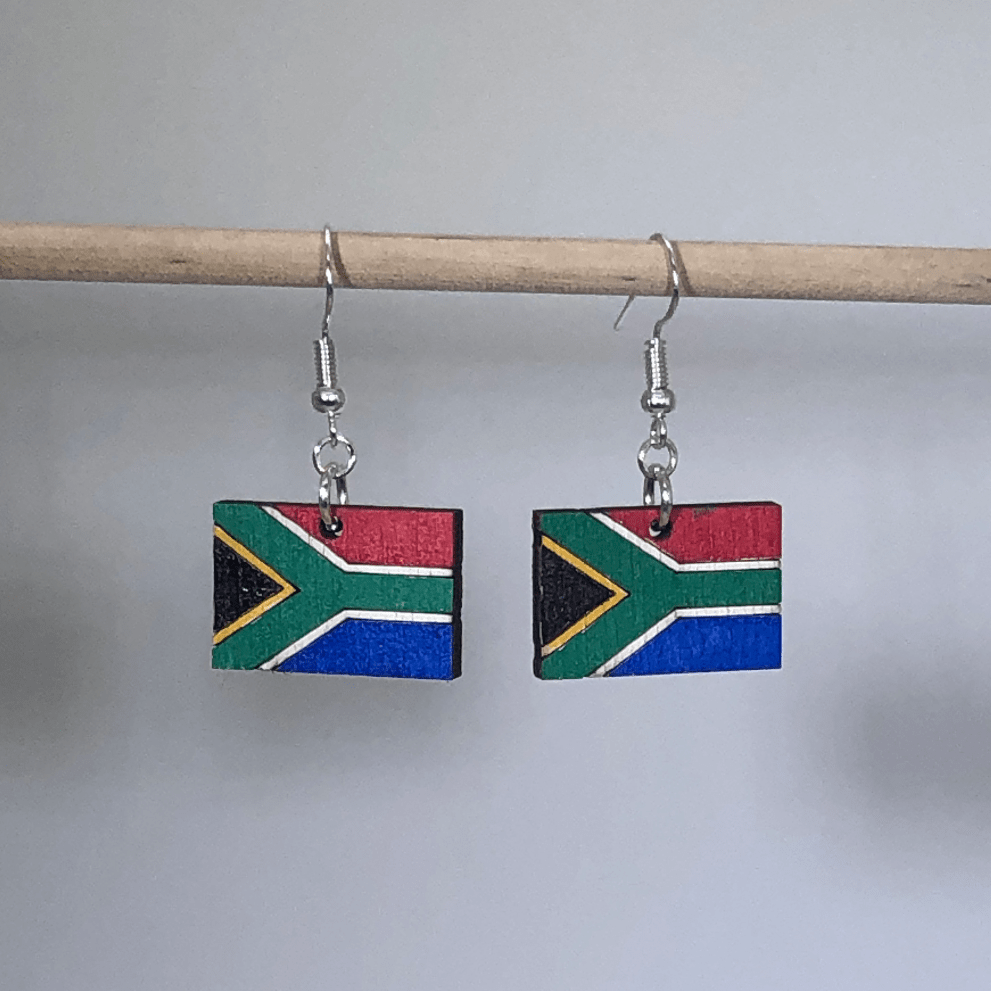 South African Flag Wooden Dangle Earrings