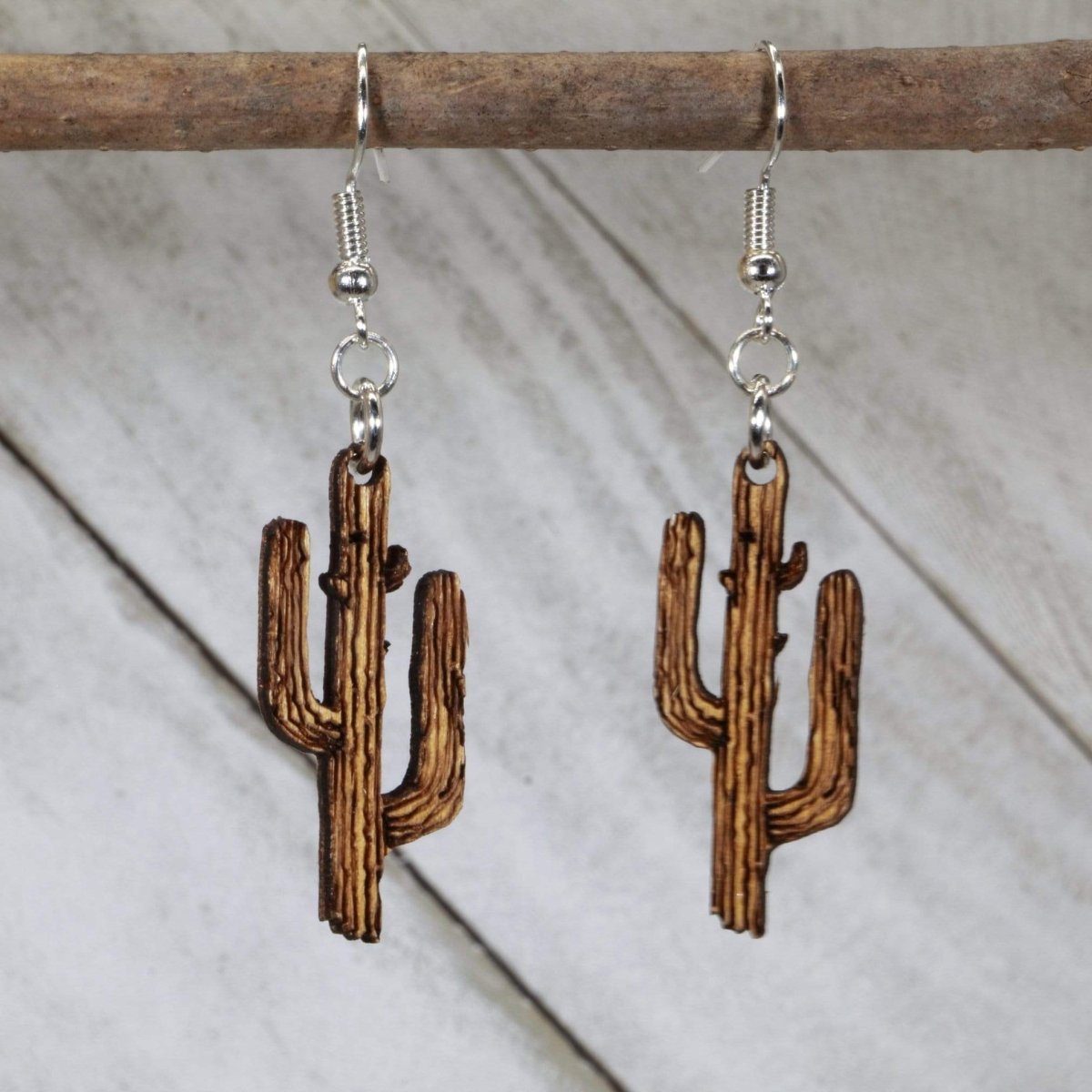 Southwestern Saguaro Cactus Wooden Dangle Earrings - - Cate's Concepts, LLC