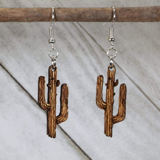 Southwestern Saguaro Cactus Wooden Dangle Earrings - - Cate's Concepts, LLC
