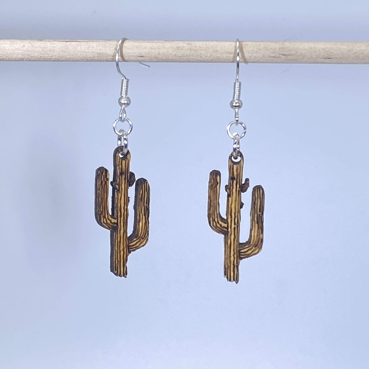Southwestern Saguaro Cactus Wooden Dangle Earrings - - Cate's Concepts, LLC