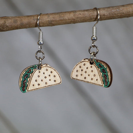 Taco Wooden Dangle Earrings - - Cate's Concepts, LLC