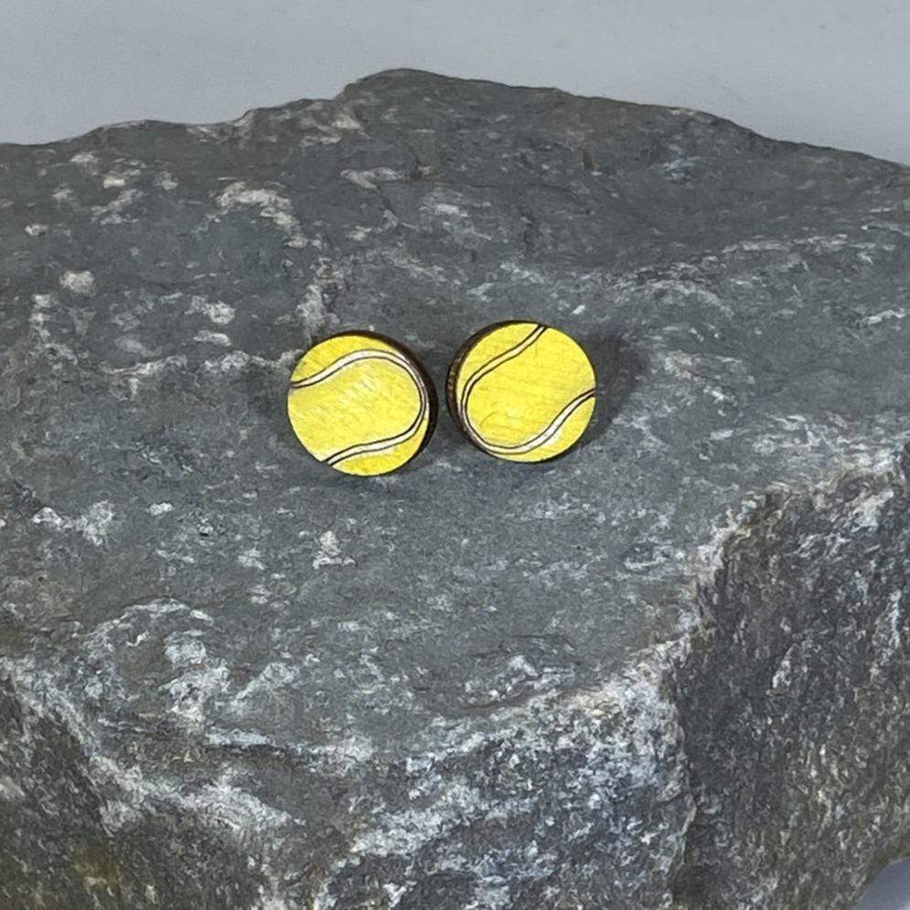 Tennis Ball Wooden Dangle Earrings - Studs - Cate's Concepts, LLC