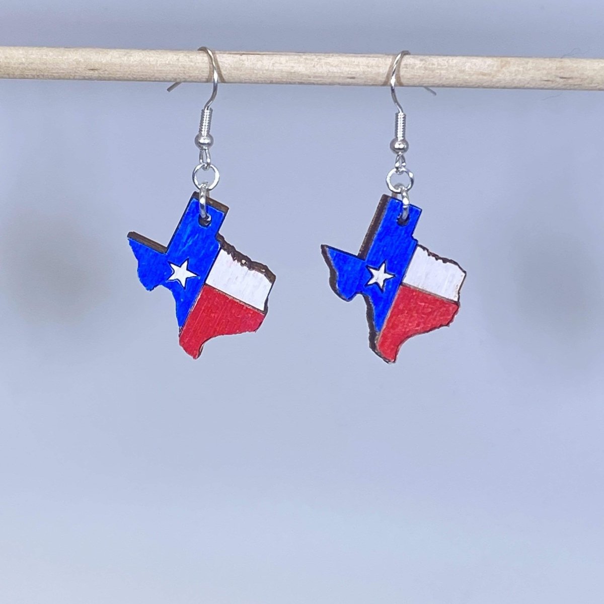 Texas State Flag Wooden Dangle Earrings - - Cate's Concepts, LLC