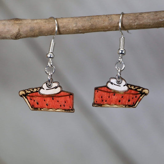 Thanksgiving Pumpkin Pie Wooden Dangle Earrings - Dangle - Cate's Concepts, LLC