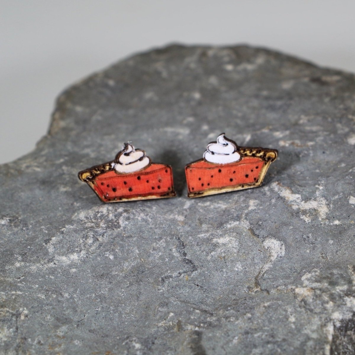 Thanksgiving Pumpkin Pie Wooden Dangle Earrings - Stud - Cate's Concepts, LLC
