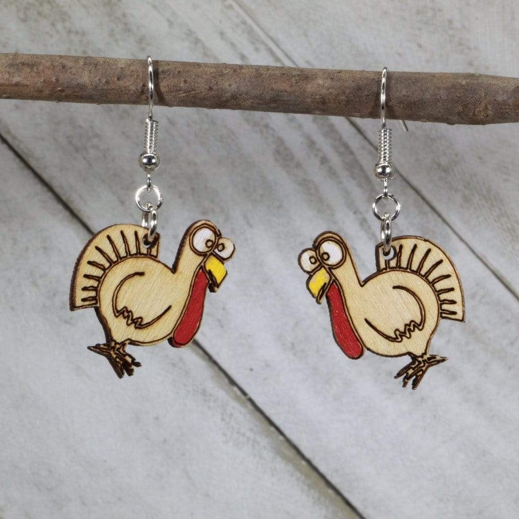 Thanksgiving Turkey Wooden Dangle Earrings (Sir Gobble A lot) - - Cate's Concepts, LLC