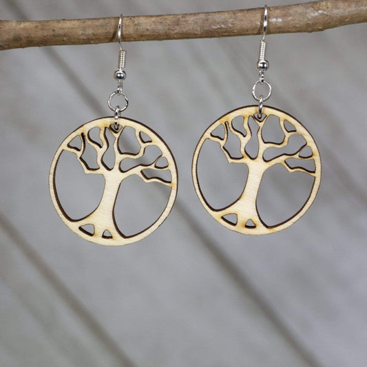Tree of Life Wooden Dangle Earrings - - Cate's Concepts, LLC
