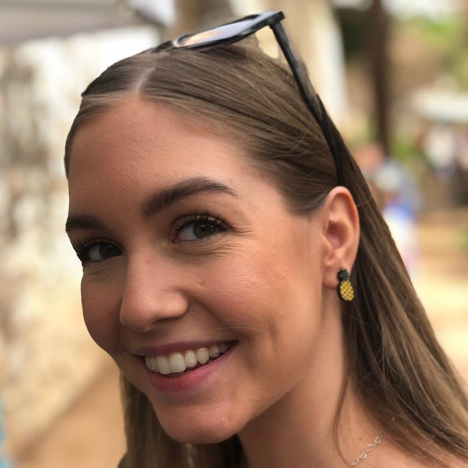 Tropical Pineapples Wooden Dangle Earrings - Cufflinks - Cate's Concepts, LLC