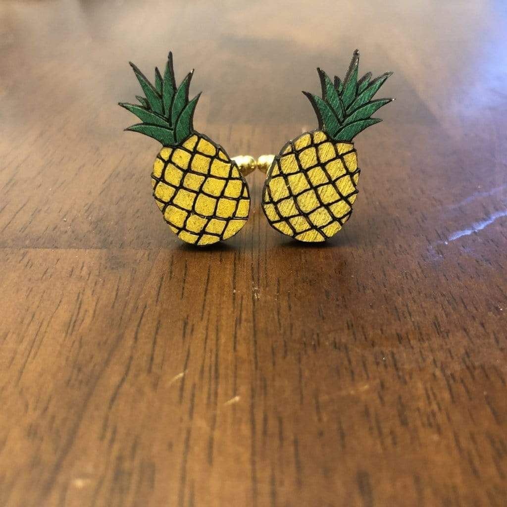 Tropical Pineapples Wooden Dangle Earrings - Cufflinks - Cate's Concepts, LLC