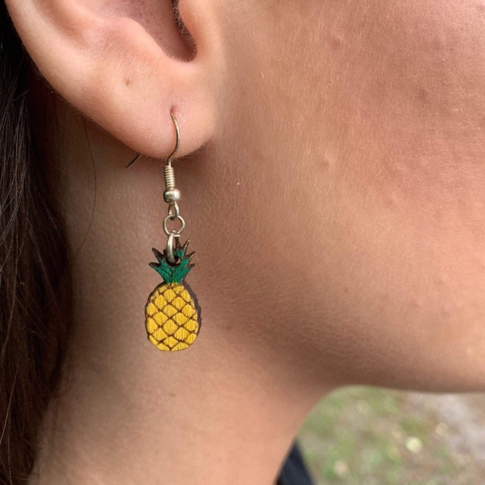 Tropical Pineapples Wooden Dangle Earrings - Stud - Cate's Concepts, LLC
