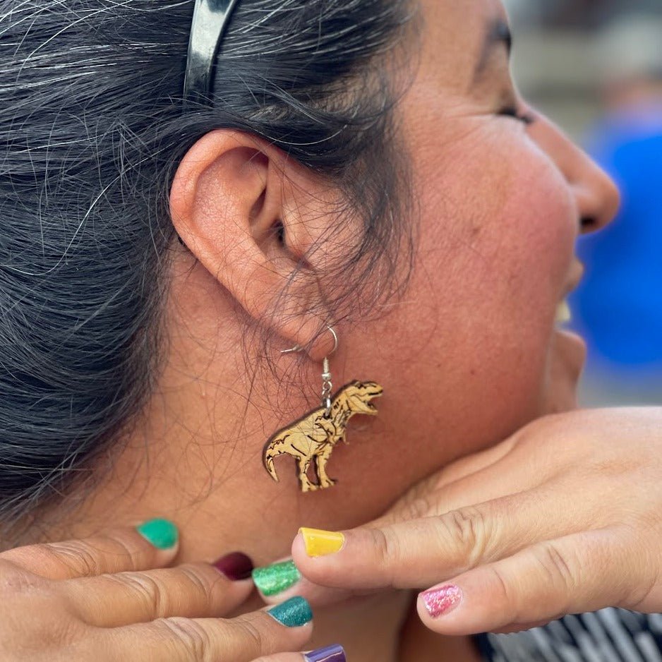 Tyrannosaurus, T Rex Wooden Dangle Earrings - - Cate's Concepts, LLC