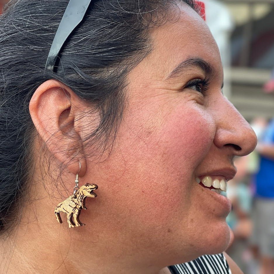 Tyrannosaurus, T Rex Wooden Dangle Earrings - - Cate's Concepts, LLC