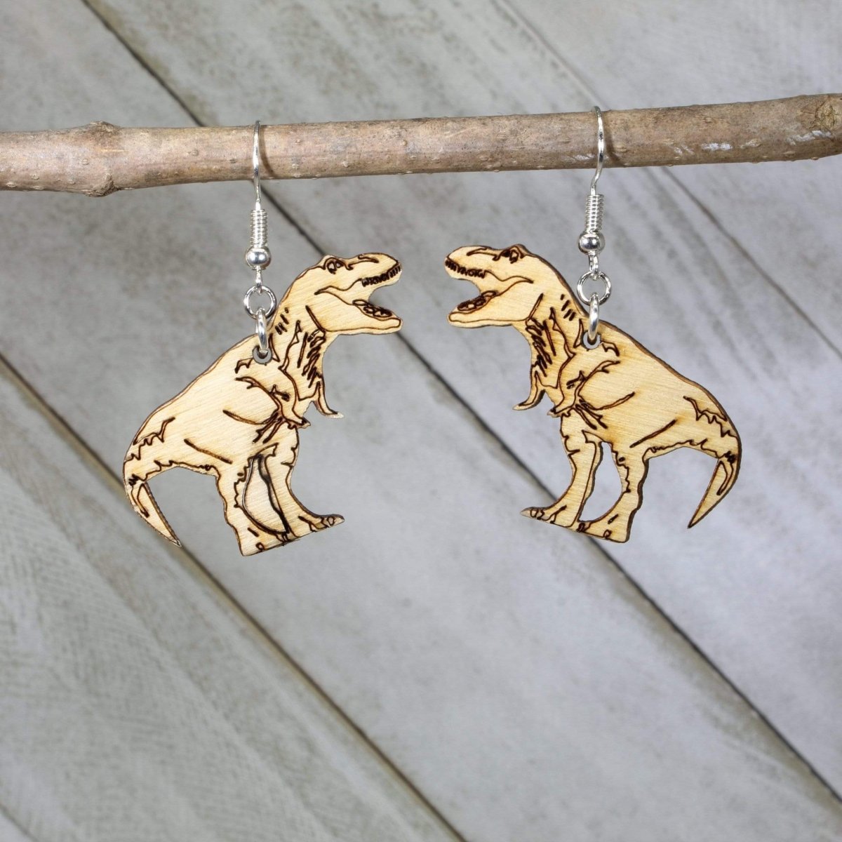 Tyrannosaurus, T Rex Wooden Dangle Earrings - - Cate's Concepts, LLC