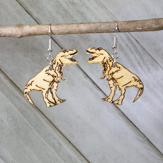 Tyrannosaurus, T Rex Wooden Dangle Earrings - - Cate's Concepts, LLC