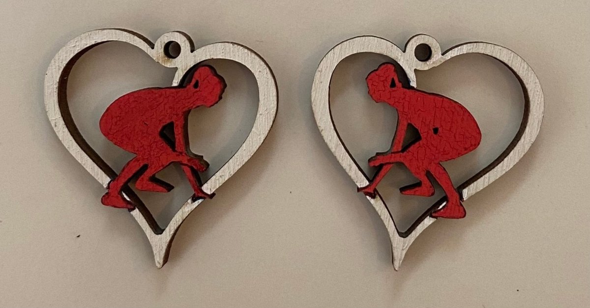 Warrior Woman Wrestler Wooden Earrings - Red, White - Cate's Concepts, LLC