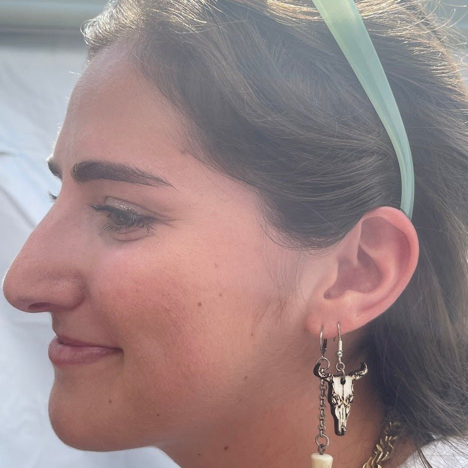 Western Cow Skull Wooden Dangle Earrings - - Cate's Concepts, LLC