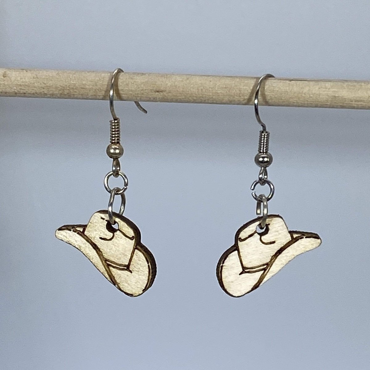 Western Cowboy Hat Wooden Dangle Earrings - - Cate's Concepts, LLC