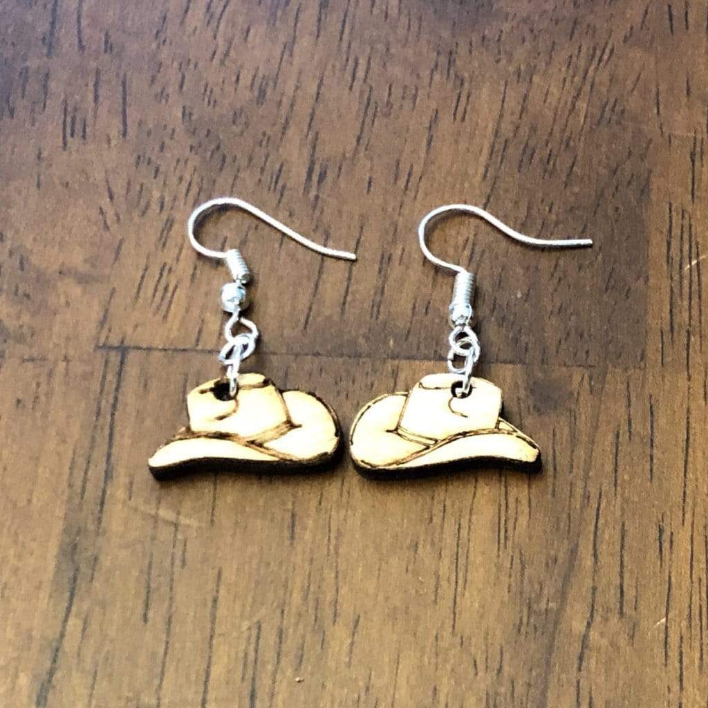 Western Cowboy Hat Wooden Dangle Earrings - - Cate's Concepts, LLC
