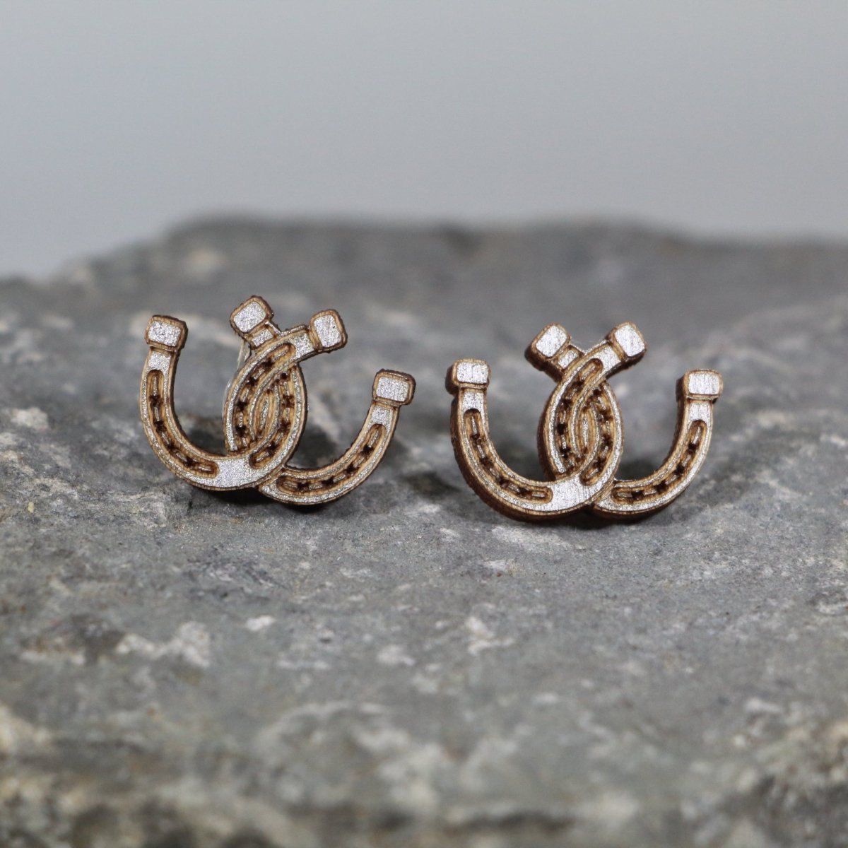 Western Horseshoes Wooden Dangle Earrings - Stud - Cate's Concepts, LLC