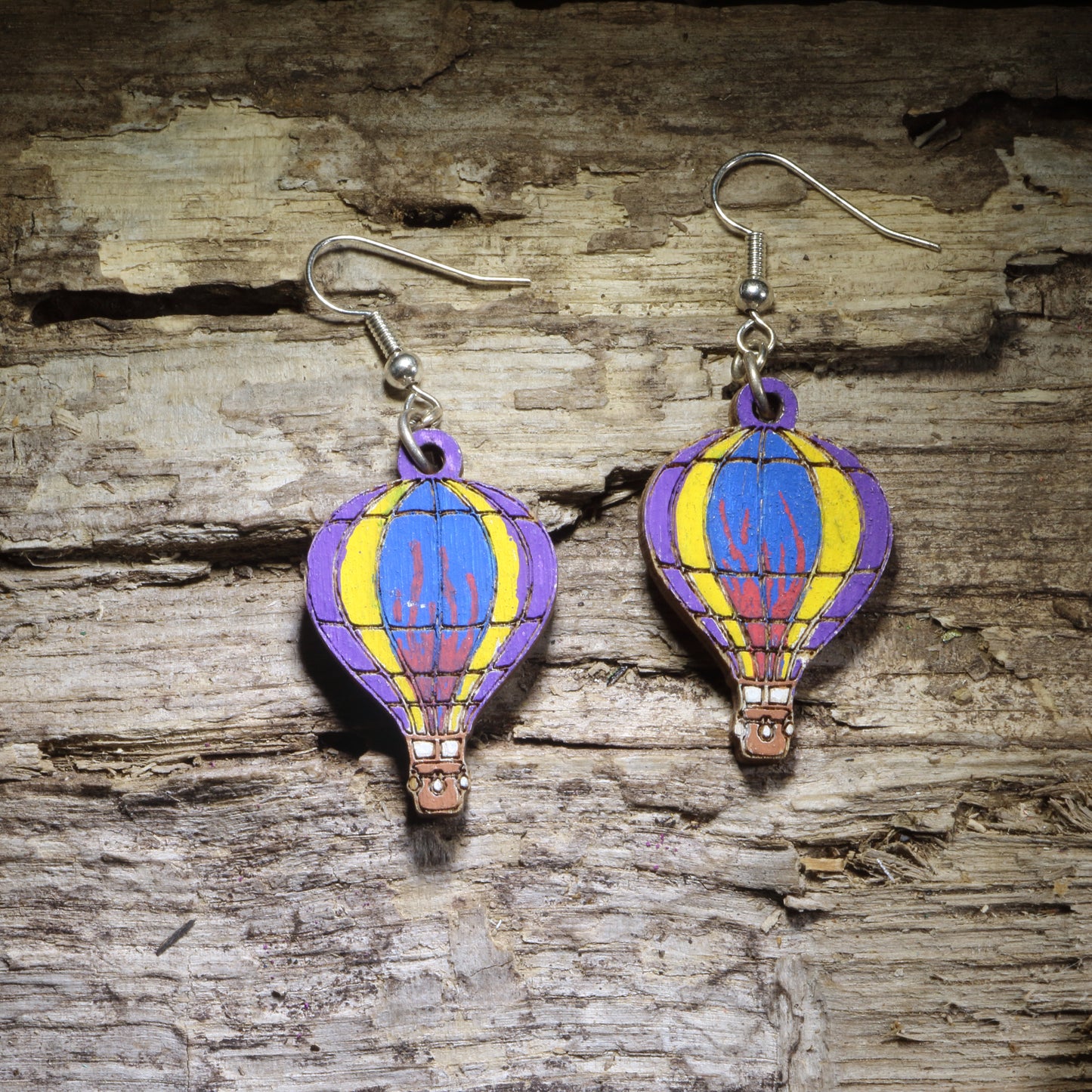 Hot Air Balloon Wooden Dangle Earrings | Travel Jewelry