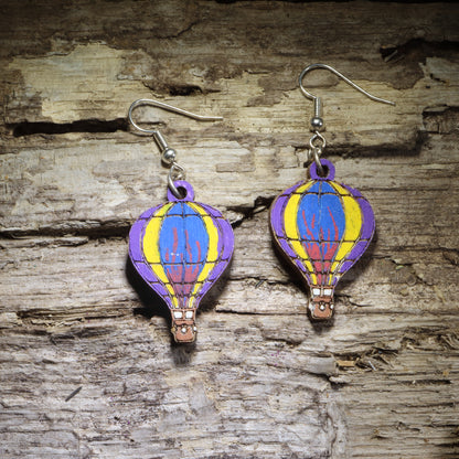 Hot Air Balloon Wooden Dangle Earrings | Travel Jewelry