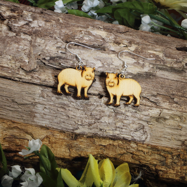 Capybara Wooden Dangle Earrings | Cute Animal Jewelry