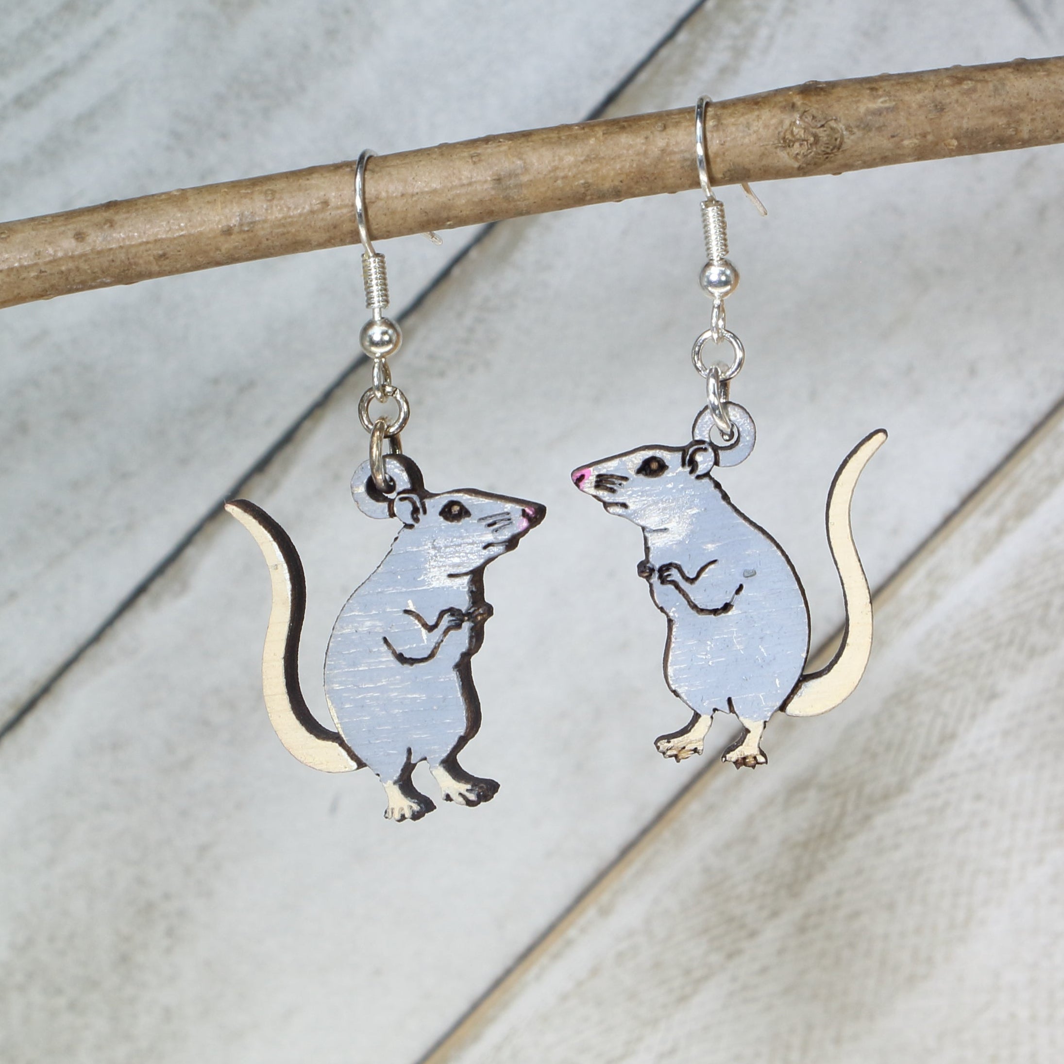 Cute Rat Wooden Dangle Earrings | Pet Rodent Animal Jewelry